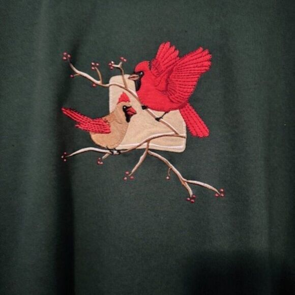 USED Woman's M&C Sportswear Long Sleeve Sweatshirt w/Birds Color Green Size Med - Picture 2 of 2